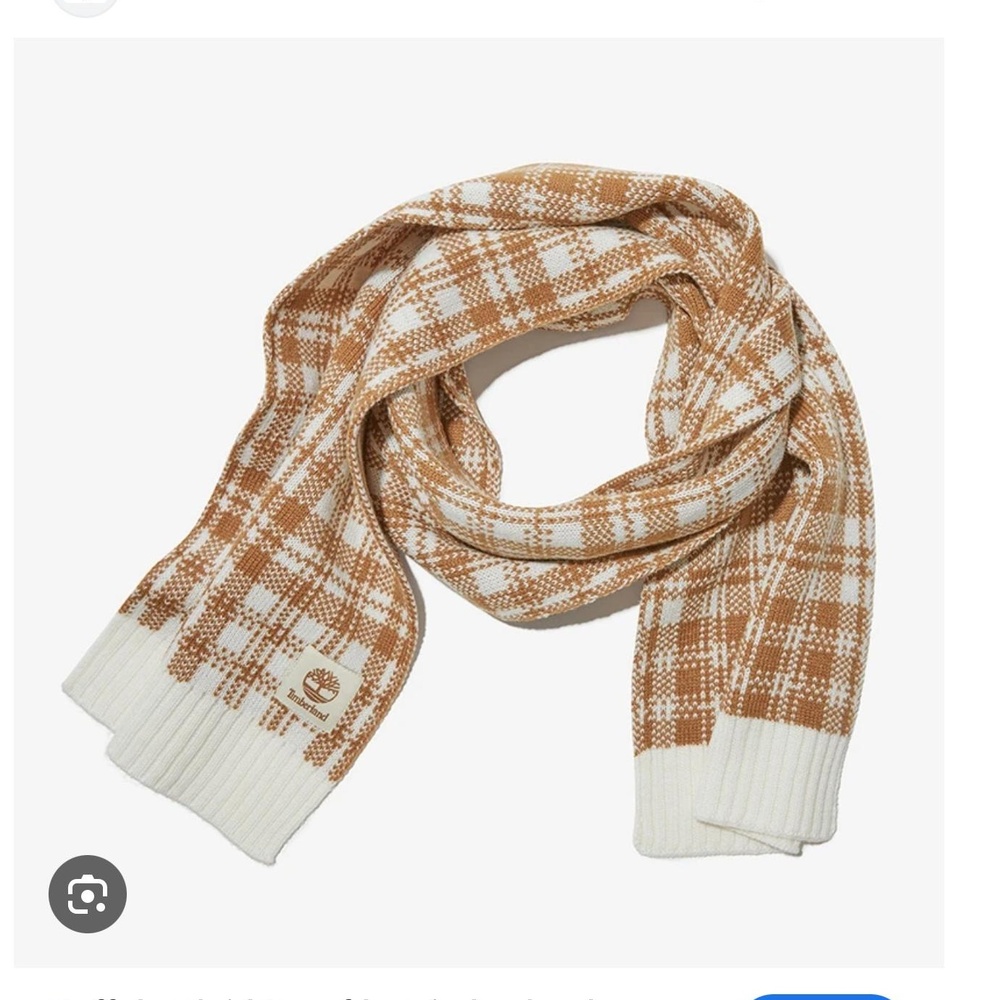 Timberland Womens Plaid Scarf Size OS Brown White Buffalo Knit Warm $60 NWT